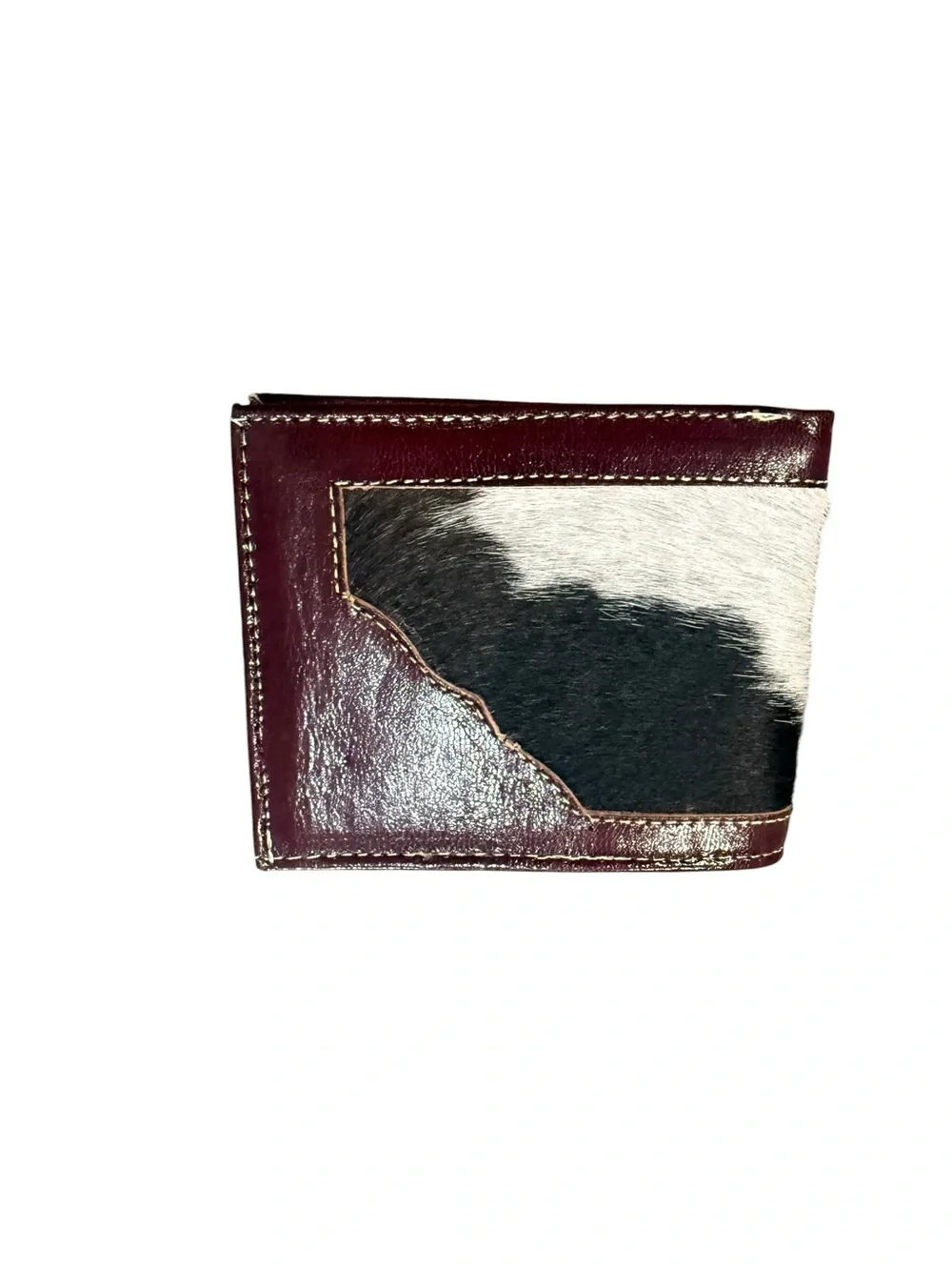 Men's Leather Bifold Wallet with Black & White Haircalf Accent